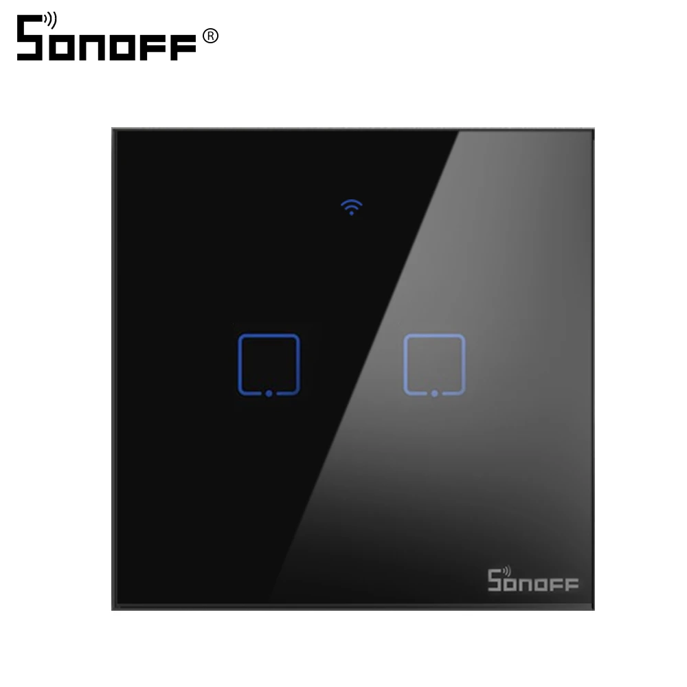 T3 EU 2C Интеллектуальный выключатель света SONOFF T3 Wi-Fi RF Беспроводной 433 МГц RF пульт Управление настенный сенсорный выключатель света Панель розетка ЕС/Великобритании партии 1/2/3 Поддержка Google Home Alexa - Комплект: T3 EU 2C