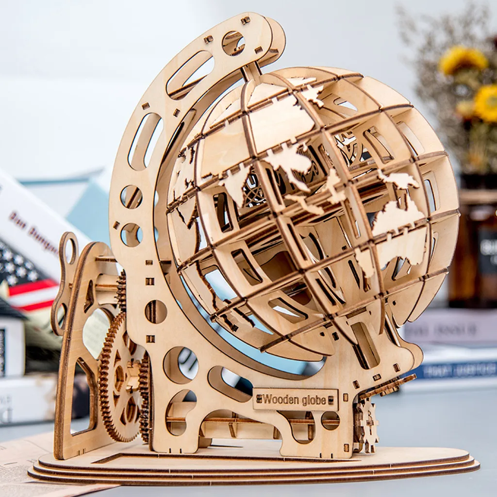 3d деревянный глобус головоломка самостоятельная сборка механический привод Diy