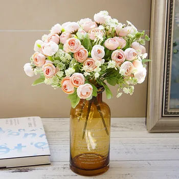 

Small tea buds roses bouquet for wedding bridal accessories clearance decorative flowers vases for home decor artificial plants