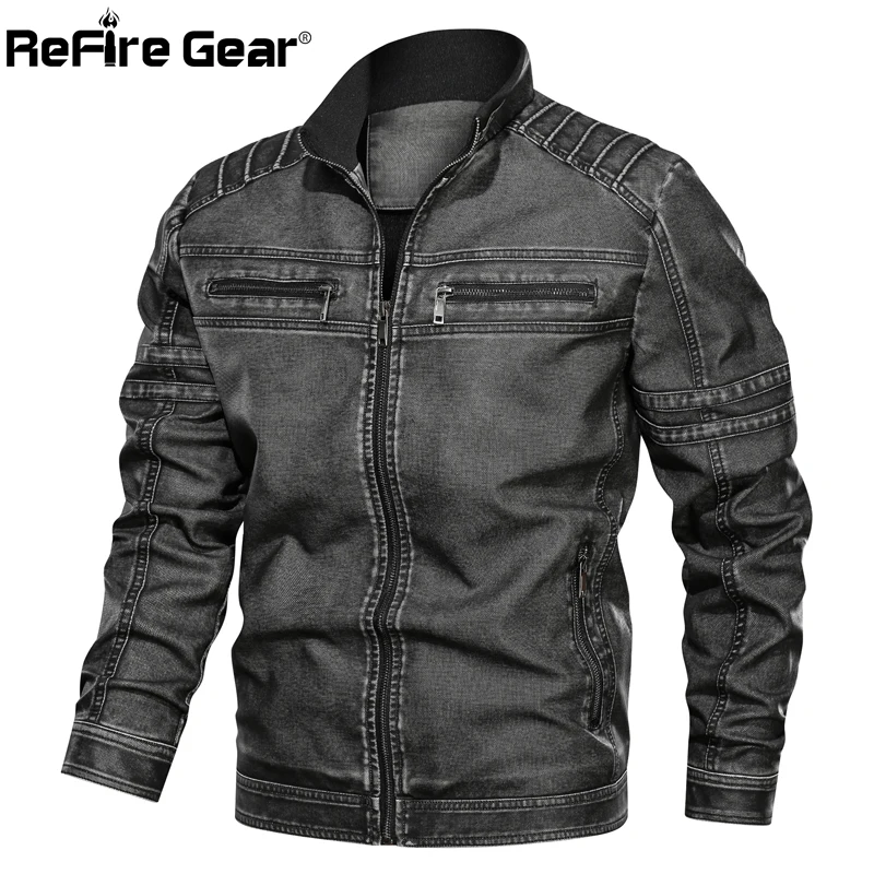 ReFire Gear Pilot Faux Leather Military Jackets Men Motorcycle PU Tactical Casual Winter Thick Warm Bomber Coats | Мужская одежда