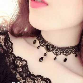 

New Trendy Black Gothic Choker Necklace Women Fashion Crystal Pendant Necklace Jewelry Personality Ladies Halloween Party Gifts