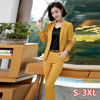 

Spring Formal Pant Suit Office Lady Uniform Designs for White Blazer Women Suits Business Long Femme Work Wear Plus Size