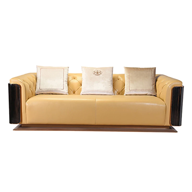 

Postmodern light luxury leather solid wood sofa combination Italian net red living room simple luxury large apartment villa