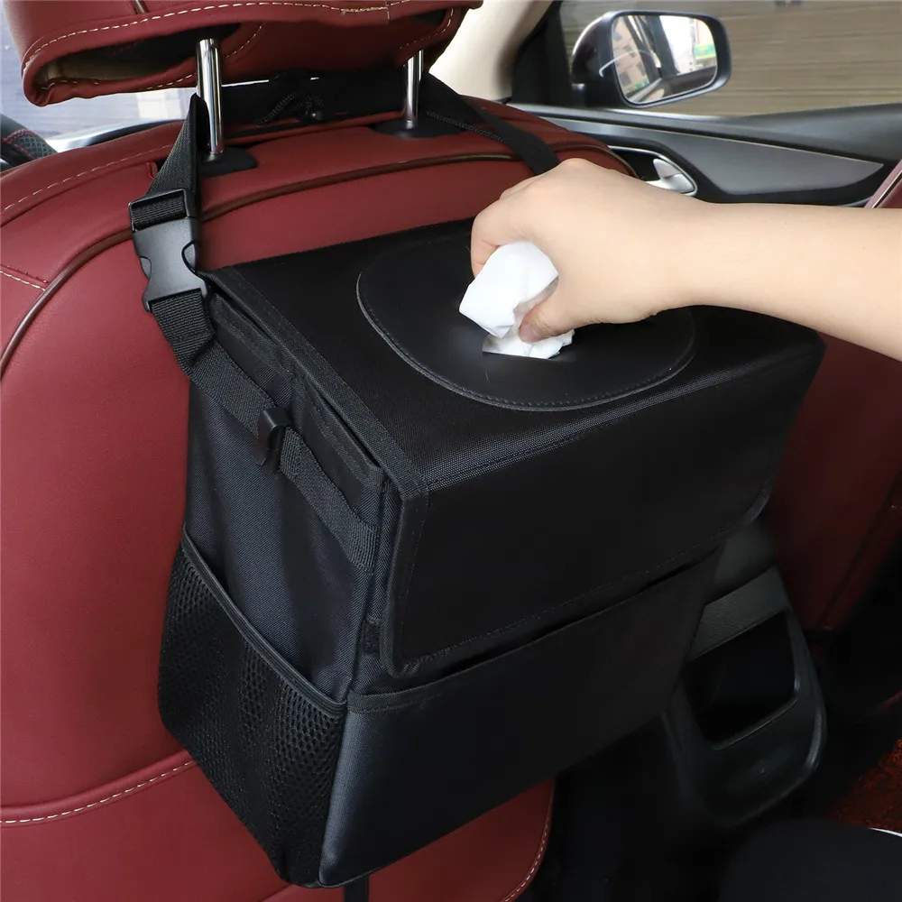 

275x155x285mm Leak Proof Vinyl Car Seat Back Trash Garbage Can Bag Organizer Stable Black Folding Large Capacity Storage Bag