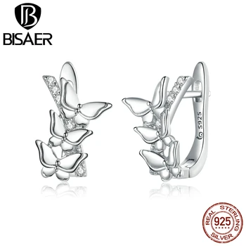 

BISAER Fashion 925 Sterling Silver Shining Butterflies Earrings Shining Zircon Stud Earrings for Women Fashion Earrings EFE422