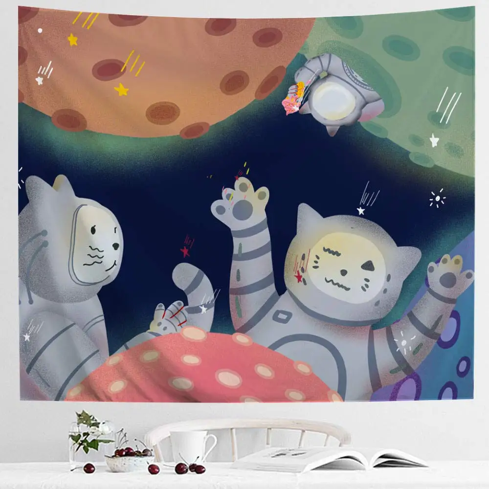 

Cat Cool Animal Kids in Outer Space Funny Galaxy Cute Planet Wall Decor for Bedroom Living Room College Dorm