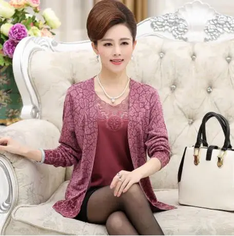 Осенне-зимний женский костюм-двойка blusa tricot среднего возраста Женский вязаный свитер Женский Плюс Размер кардиганы S1139 - Цвет: skin pink