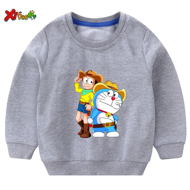 Doraemon/толстовки для маленьких мальчиков и девочек; хлопковые детские толстовки с капюшоном; детская одежда; толстовки с длинными рукавами; спортивная одежда для малышей; детская одежда