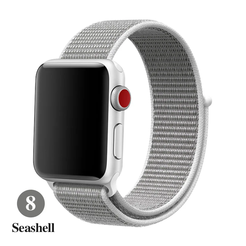 Seashells color Band For Apple Watch Series 5 4 3 2 1 38MM 42MM watchband Breathable Nylon Strap Sport Loop for iwatch Bracelet 40MM 44MM - Band Color: Seashells color