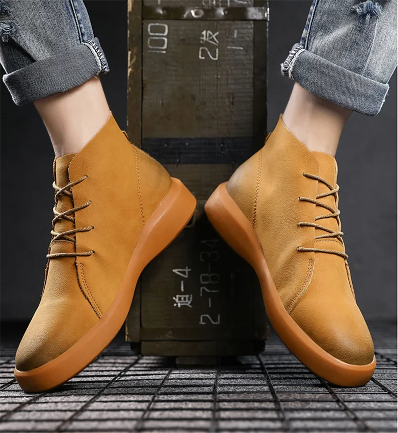 Новые Брендовые мужские зимние ботинки модные ботильоны на шнуровке теплые мужские ботинки из натуральной кожи с плюшем Осенняя Мужская Уличная обувь, размеры 38-47