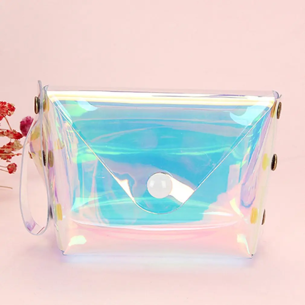 

Laser Reflective Zero Wallet Fresh Literature And Art Transparent Jelly Pack Rainbow Color Storage Bag
