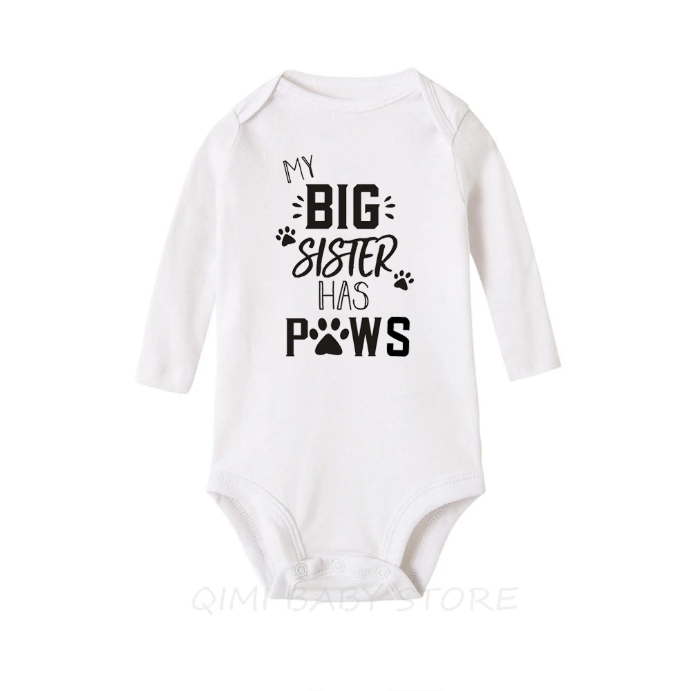 Милый Летний Детский комбинезон с надписью «My Big Sister Has Paws», хлопковая Экипировка Одежда комбинезон с длинными рукавами для новорожденных мальчиков и девочек от 0 до 18 месяцев