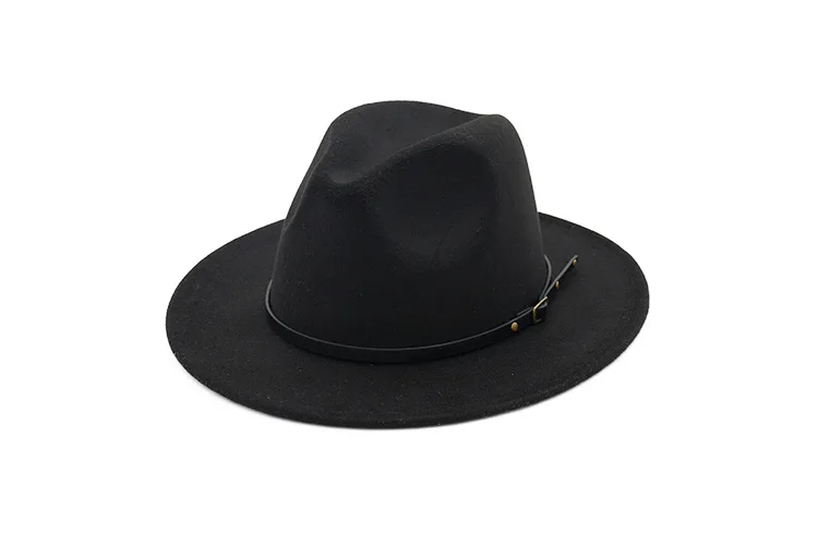 black Горячая chapeu feutre дизайн женская Chapeu Feminino шерстяная шляпа Для Laday широкие полями Sombreros Джаз церковная Кепка Панама Федора топ шляпа - Цвет: black