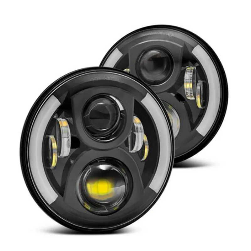 

7 Inch Round LED Headlights Halo Angle Eyes Turn Signal Headlamp For Jeep JK TJ CJ Lada Niva 4X4 Road Off