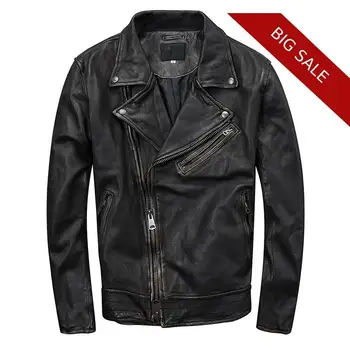 

2020 Vintage Black Men Japan Style Slim Fit Biker's Leather Jacket Genuine Sheepskin Spring Short Motorcycle Leather Coat