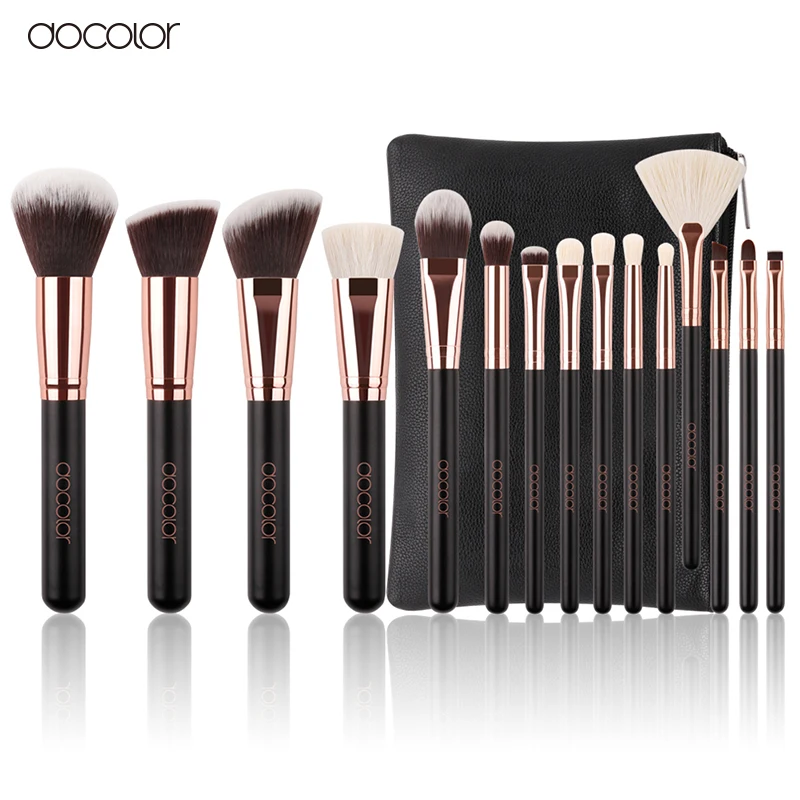 

Docolor New 15 PCS Makeup Brushes Set Goat Bristle Synthetic Hair Cosmetics Kit Make up Brush With Bag