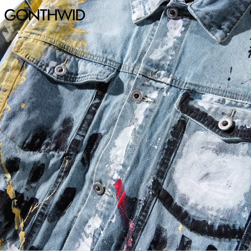 GONTHWID чернил граффити печати джинсовые пальто хип хоп панк Рок повседневные джинсовые куртки Уличная Мужская модная куртка хипстера верхняя одежда для мужчин