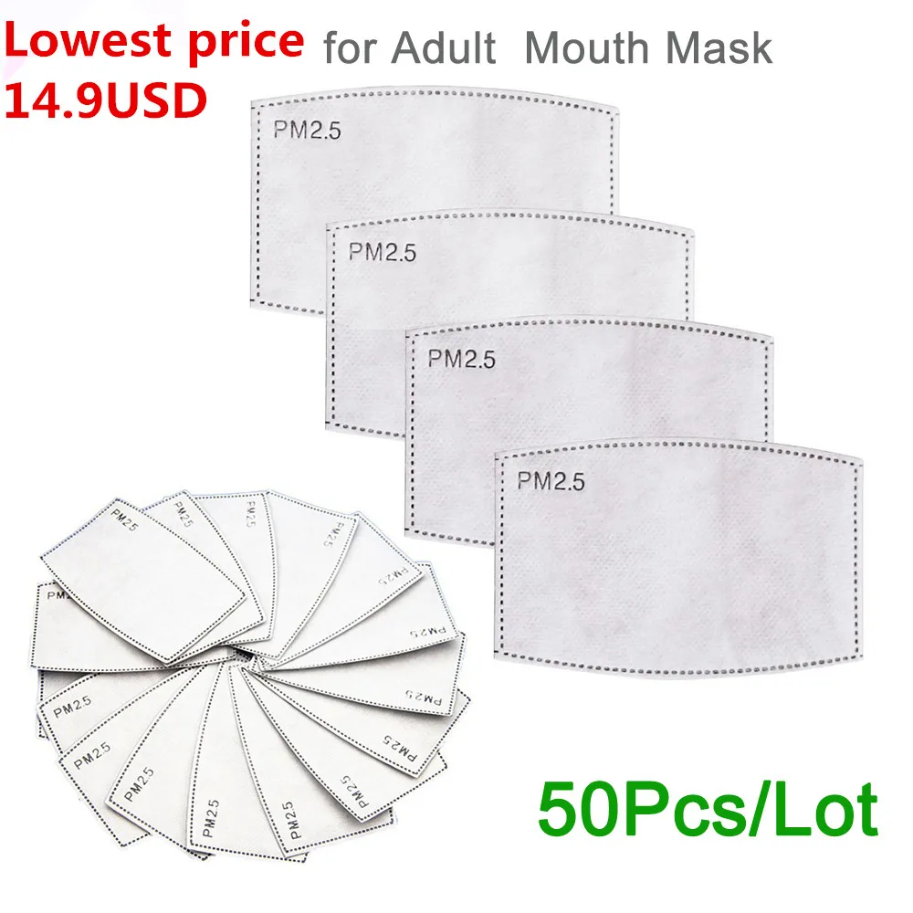 

50pcs/Lot PM2.5 Filter Paper Anti Haze Mouth Mask Anti Dust Mask Activated Carbon Safety Protective FFP2 FFP3 N95 Respirator