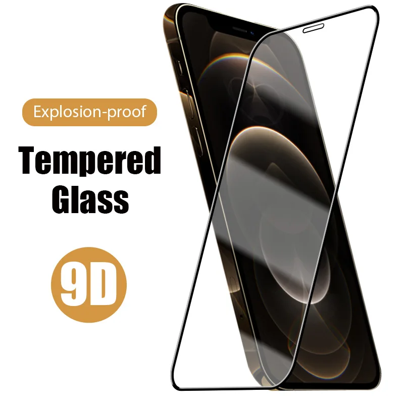 Закаленное стекло 9D для iPhone 11 Pro черное с полным покрытием Защита экрана 12 X XS Max 7 8