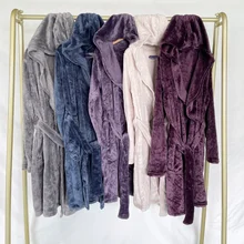 Autumn and winter soft and delicate coral fleece night gown with cap nighty for ladies robe