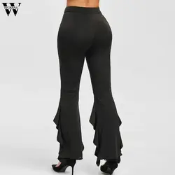 Womail женские брюки капри модные брюки клёш кружева сплайсинга брюки с воланами Твердые высокой талией повседневные Осенние большие размеры