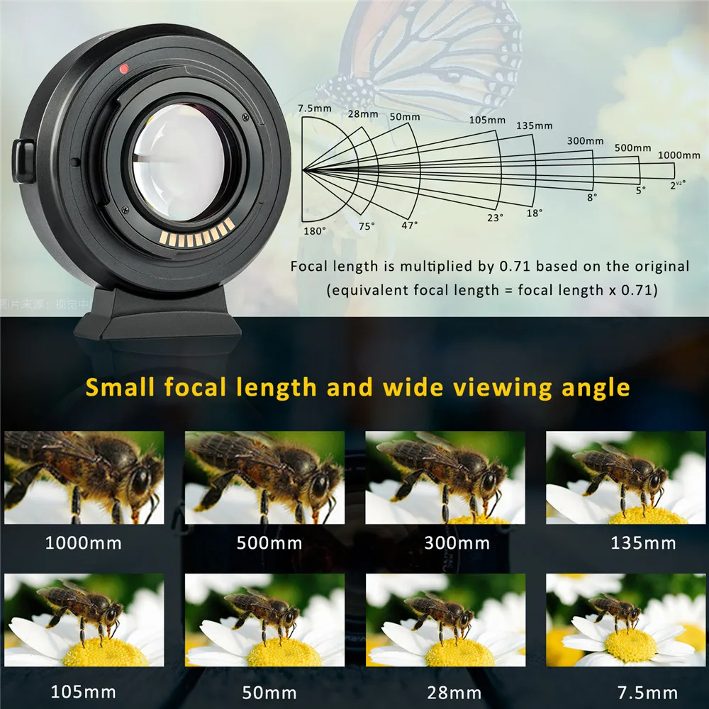 أدابتر عدسات كاميرا Viltrox EF-EOS M2 مع اوتوفوكس 0.71X لعدسات Canon EF إلى كاميرات EOS M5 M6 M50 - Image 2