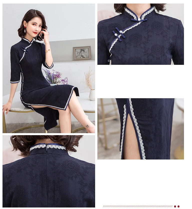 Осень сплит хлопок и лен cheongsam Китайский Старый Шанхай Улучшенный ретро тонкий похудение темперамент Чонсам ежедневно платье