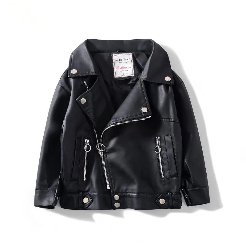 

Baby boys Clothes 2019 Autumn new Children PU leather jacket Long sleeve motorcycle coat Jacket modis kids outerwear Y1912