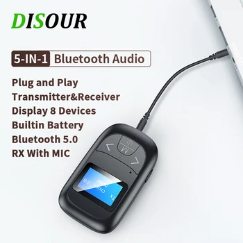 

DISOUR 5-IN-1 Bluetooth 5.0 Audio Adapter With LCD Dispaly Mic AUX 3.5MM Stereo Wireless Bluetooth Transmitter Receiver TV CAR