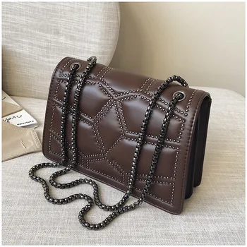 

Solid Color Shoulder Messenger Bag PU Leather Purse Bag Elegant Ladies Cute Chain Crossbody Bag Female