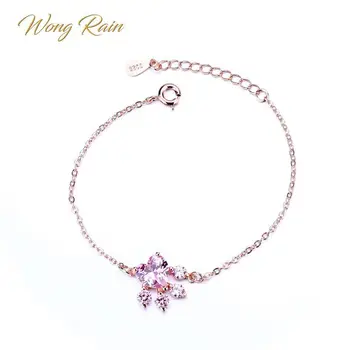 

Wong Rain Cute 100% 925 Sterling Silver Pink Quartz Gemstone Bangle Charm Wedding Paw Rose Gold Bracelet Fine Jewelry Wholesale