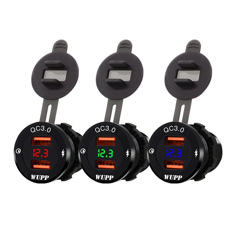 QC 3.0 30W Dual USB Car Charger Cup Charging Voltage Current Display 6-30V Phone GPS DVR Charge For motorcycles SUV boats cars |