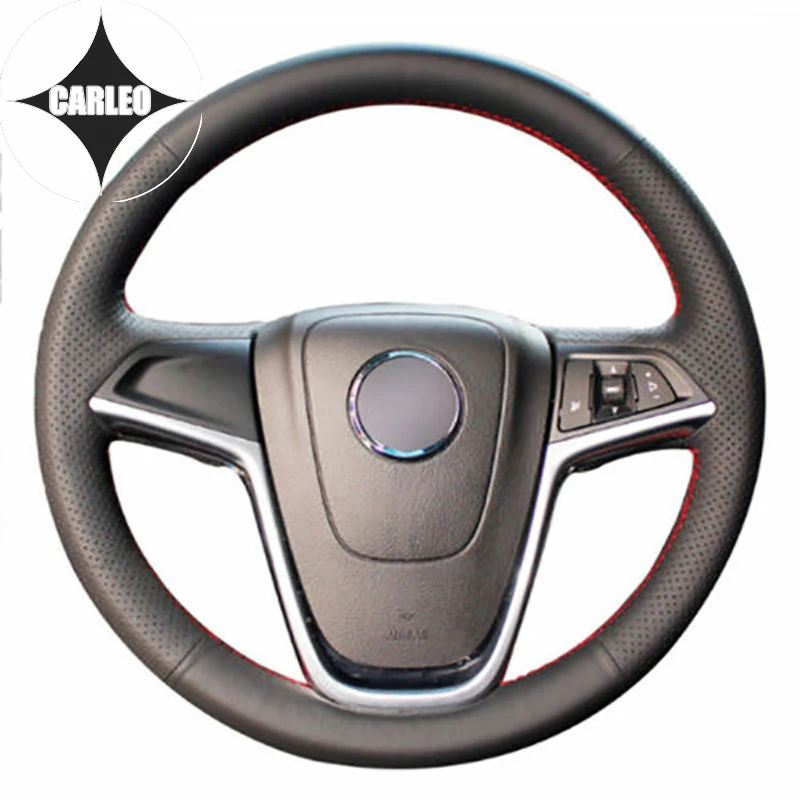 

DIY Car Steering Wheel Cover for Buick Excelle Encore Genuine Black Leather Custom Hand Stitching Holder Top Layer Wrap