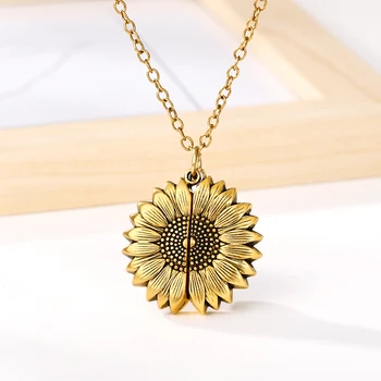

GU-145 You Are My Sunshine Sunflower Necklaces For Women Gold Color Long Chain Sun Flower Female Pendant Necklace Jewelry