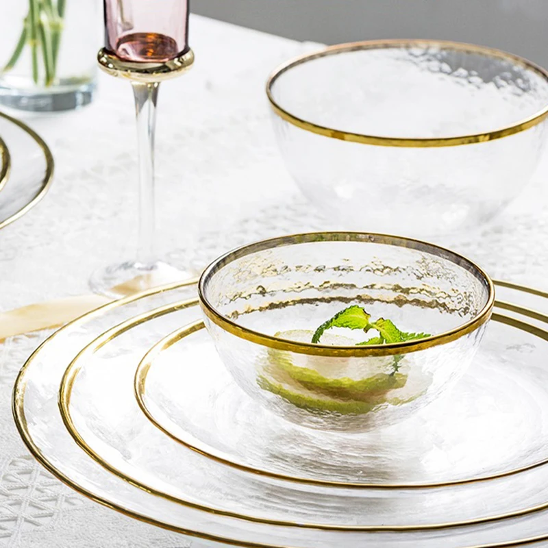 Luxury Wedding Plate Set Bowl Glass Plate Gold Rim Nordic Dessert Plate  Tableware Dinner Plate Conjunto De Pratos Table Plates - AliExpress