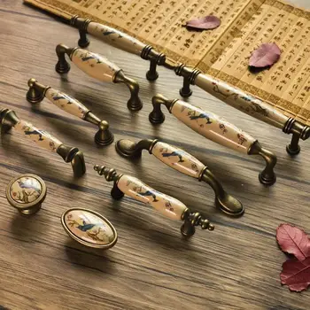 

Retro Kitchen Drawer Cabinet Door Handle Furniture Knobs Hardware Cupboard Antique Zinc Ceramic Shell Pull Handle 16/96/128/76mm