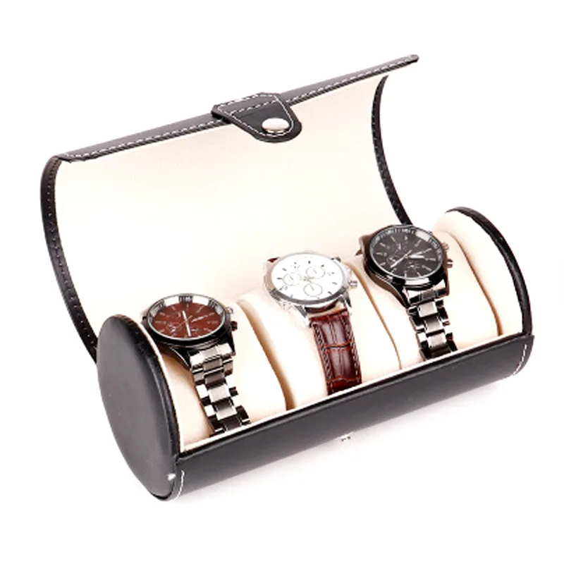 

Manufacturers Customizable Electricity Supplier Hot Sales Cylindrical Leather Black And White with Pattern Leather 3 Pieces Watc