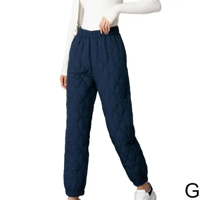 Women Winter Warm Down Cotton Pants Padded Quilted Trousers Elastic Waist Casual Trousers G-2XL