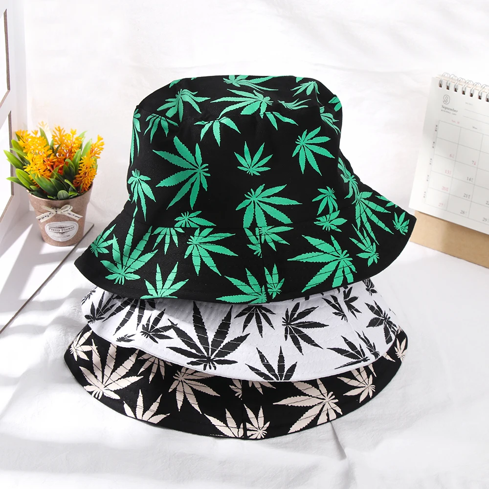 

Spring Women Men Couple Cotton Fishing Hat Hip Hop Cap Maple Leaf Panama Bucket Hat Sun Flat Top Fisherman Hats Caps Boonie Gift