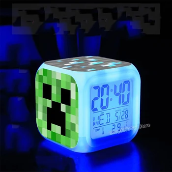 

Mining Pixels Alarm Clock Mycraft TNT Steve Creeper Model Alarm Clock Led Seven Color Night Light Clock Students Digital Clock