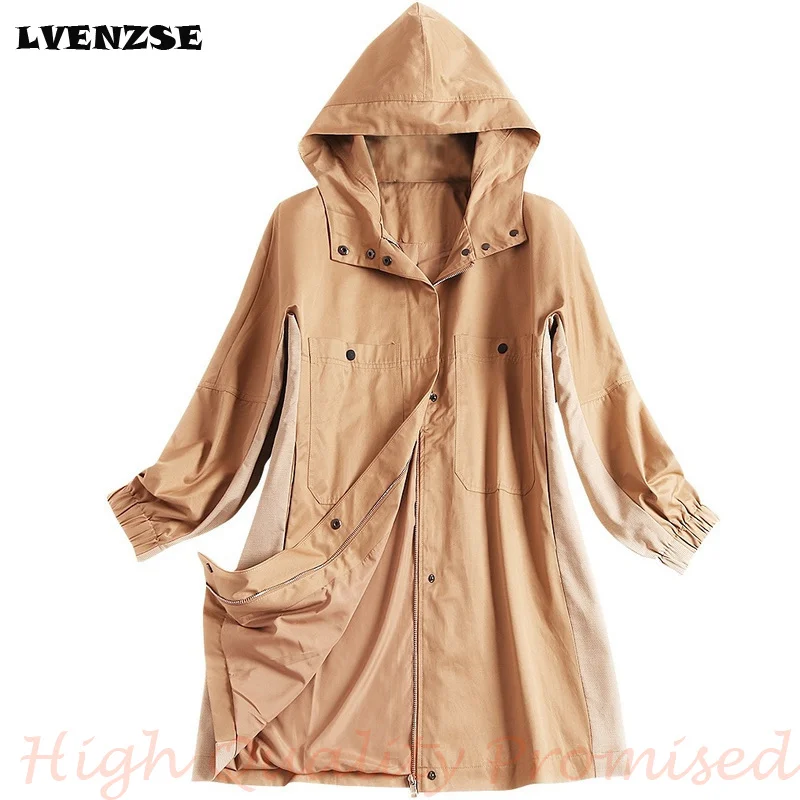 

LVENZSE Windbreaker Woman 2019 Autumn Medium and Long Body Coat Feminine Women's Fashion Coat Solid Trench Coat Women Clothes