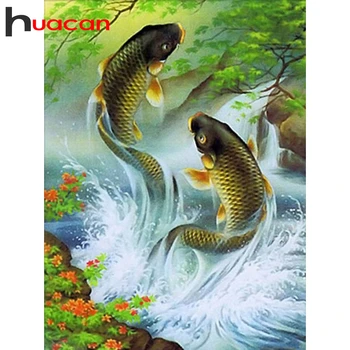 

Huacan Diamond Embroidery Fish Picture Of Rhinestones Diamond Painting Animals Square Full Rhinestone Diamond Mosaic Wall Decor