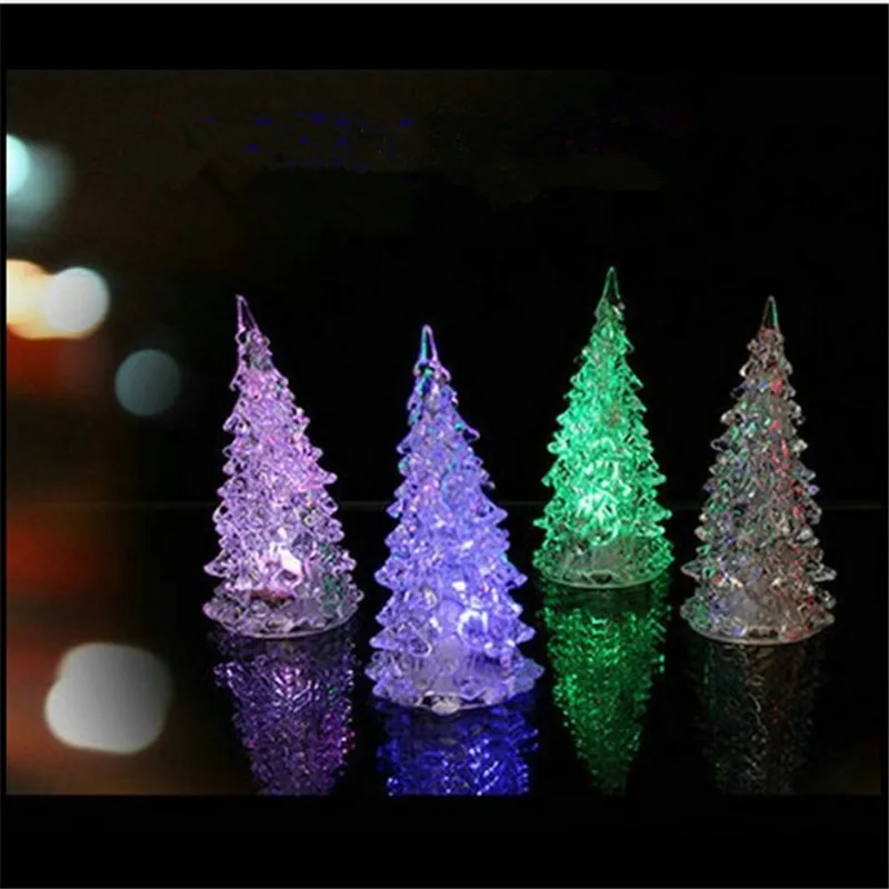 

LED Christmas Tree Night Lamp Xmas Ornament Multi-Colored New Year Decoration with button batteries lamp Xmas Gift Table Crystal
