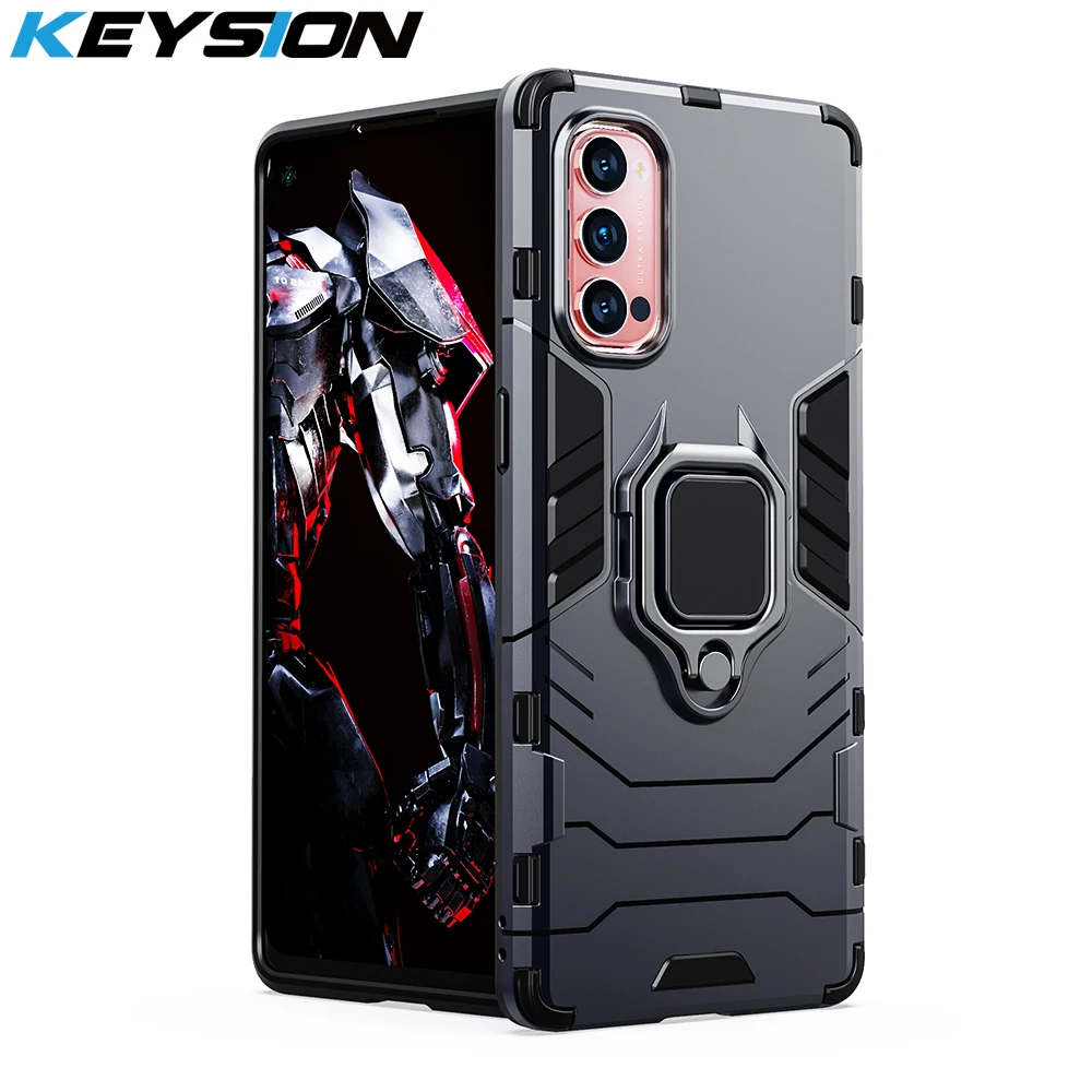 

KEYSION Shockproof Armor Case for OPPO Reno 4 4 Pro 5G Reno 3 Pro Ring Stand Back Cover for Reno 2 Z A ACE ACE2 Find X2 Pro