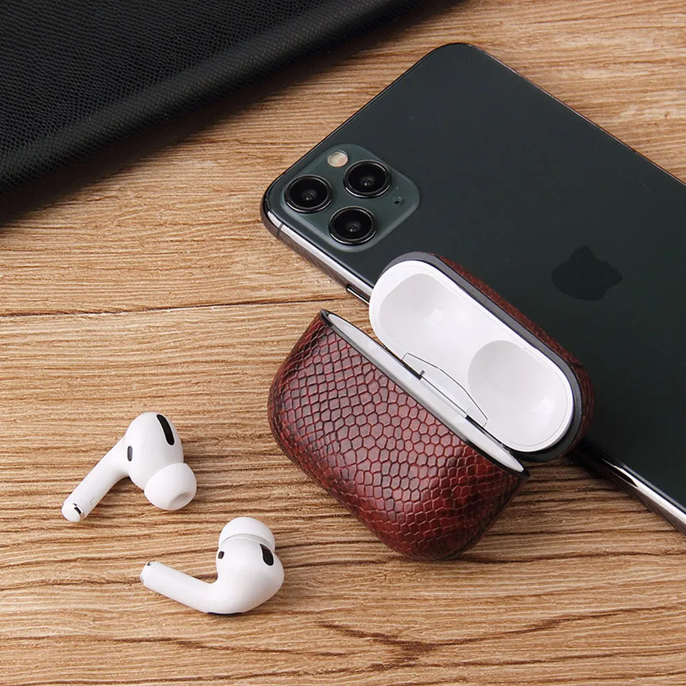 Пользовательский чехол Python для Apple Airpod Bluetooth беспроводной наушник Змеиная Кожа PU