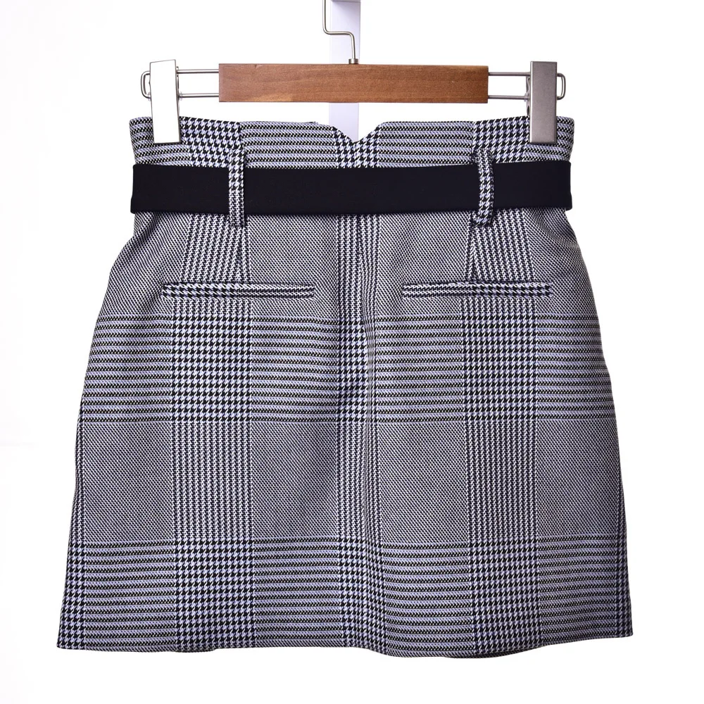 Women Skirt Fall Winter England Style Buckle Belt Wrinkled Skirt