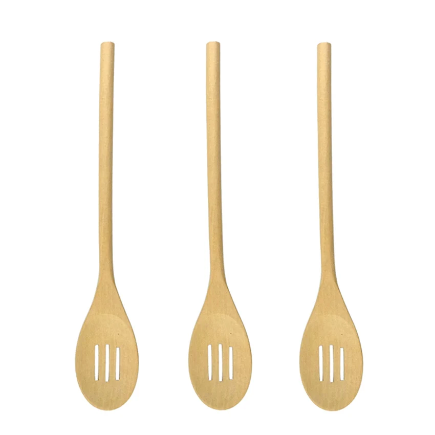 Wooden Bamboo Slotted Spoon 12 inch No-heat Handle Cooking Mixing Stirring Kitchen Tool Natural Light Utensil