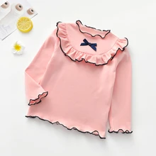 

Baby Girls Clothes Cute Wood Ears Wave Long Sleeve T Shirt Children Fashion Bowknot Sweet Casual Princess Birthday Oversized Top