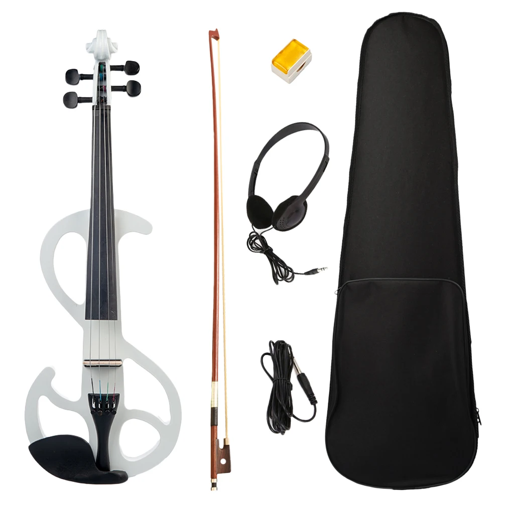 1 Set 4/4 Solid Wood Electric/Silent Violin with Violins Fiddle Accessories Fittings, White
