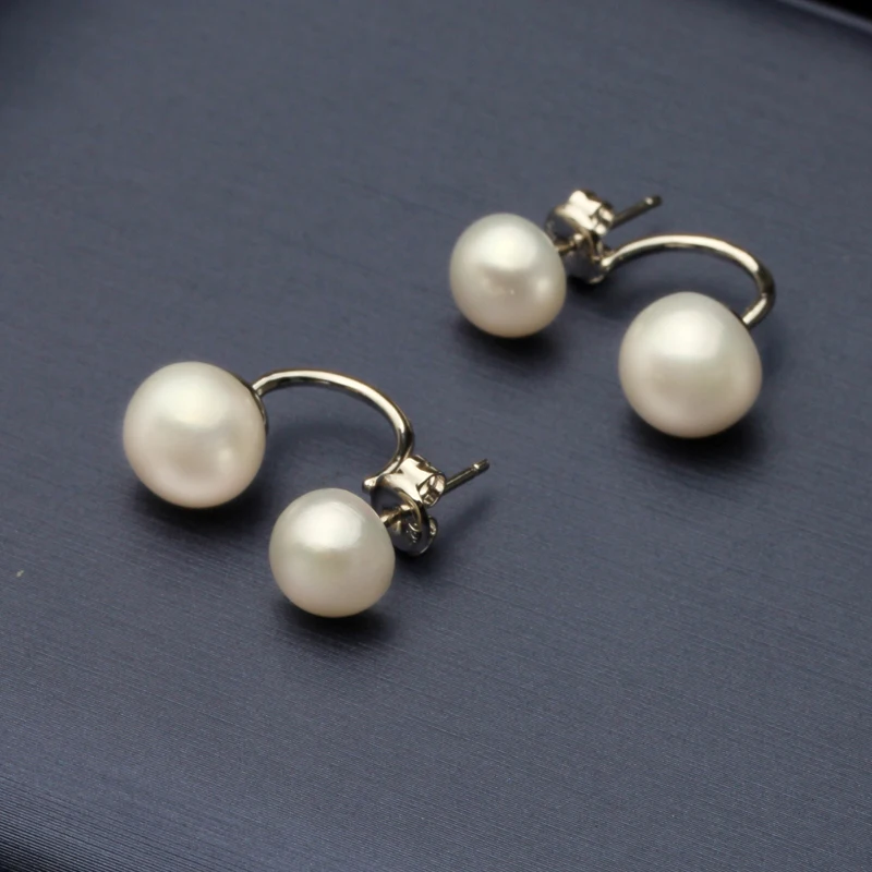 Natural Pearl Stud Earrings Jewelry S925 Sterling Silver Genuine White Black Double Pearl Earrings Party 2